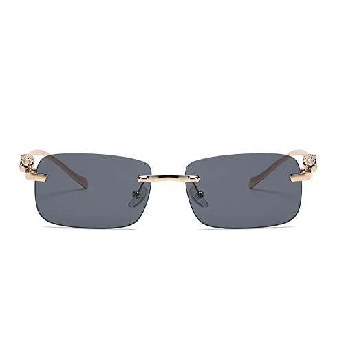 Image of Dervin Leopard Decorated Arms Rimless Rectangle Sunglasses for Men and Women