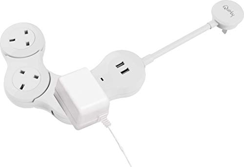 Quirky Pivot Power Desktop Bendable 3 Socket 2 USB White Extension Lead Extension Cord