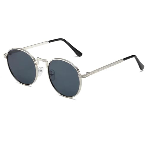 Lunettes de soleil rondes punk contre l'éblouissement avec monture métal légère UV400