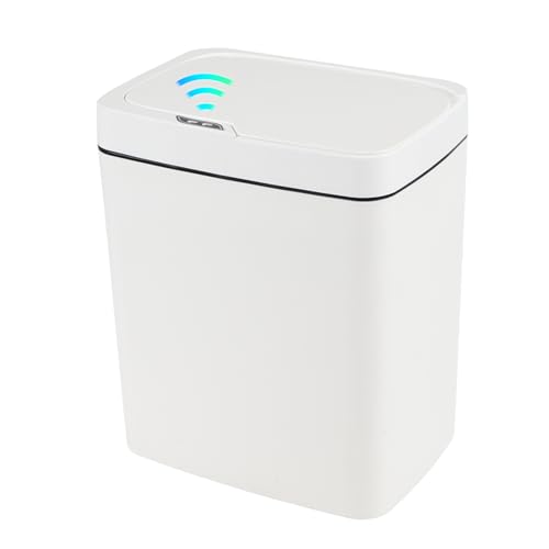 Image of 4 Gallon Sensor Trash Can with Touchless Infrared Lid, White | 15 Liter Automatic Waste Bin Plastic Motion Sensor Trash Can for Kitchen Bathroom, White