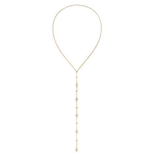 Bohemian Long Pendant Y Necklace Dainty Evil Eye Crystal Pearl Disc Lariat Necklace Boho Body Chain Summer Beach Accessories for Women (Gold crystal)3