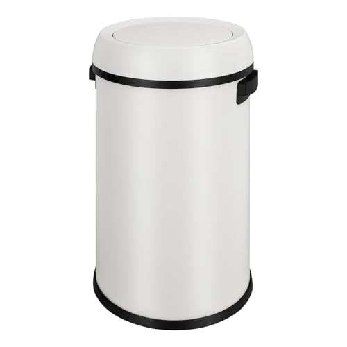 Caneca de basura metálica blanca 65 L con tapa abatible