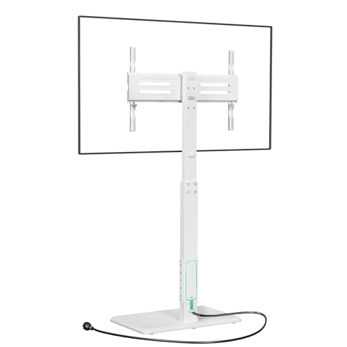 WALI Floor TV Stand with Power Outlet, Tall TV Stand Mount for 32-75 inch TVs up to 110 lbs, Swivel and Height Adjustable TV Stands with Wood Base for Bedroom, Office(TVDVD-7PW), White