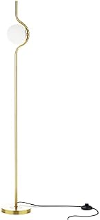 HERLLY Floor Lamp for Living Room, Modern Vertical Gold Lamp for Foot Switch,Mid Century Standing Tall Pole Light for Home Reading,E26 Standing Lamp for Bedroom with Globe Lamp Shade and Light Bulb