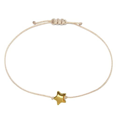 Selfmade Jewelry Armband Damen Gold Stern Größenverstellbares Armkettchen mit Sternchen Handgemacht Inkl. Geschenk-Verpackung (Gold - Beige)