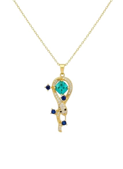 KuchhBhiKharido Snake Motif Pendant Necklace, Gold-Plated with Teal Princess-Cut