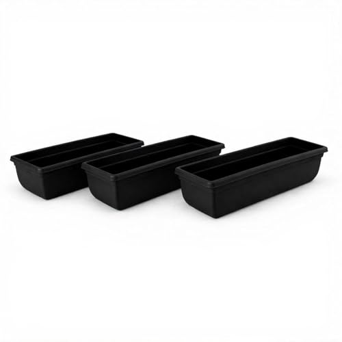 ALLEZ - 3pcs Trough Planter Black - Window Box Planter, Plants Flower Long Pot - Indoor Outdoor Rectangular Planters - Durable Trough Planters For Herbs, Shrubs, Window Sill Pots 60cm (3, Black)