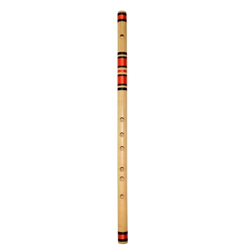 Image of A Sharp Medium Handcrafted Bamboo Flute Indian Classical Bansuri for Right Hand (7 Holes, 54.5 CM Length) (Orange Thread)