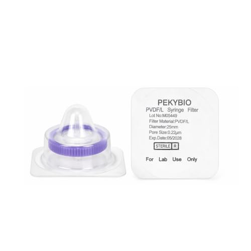 Image of PEKYBIO Sterile Syringe Filter, 25mm PVDF Hydrophilic Filtration 0.22μm Pore Size with Purple Smooth Ring, Individually Packed for Lab, Pack of 10