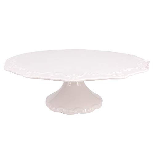 BPFY 10 Inch Round White Ceramic Cake Stand, Decorative Cupcake Stand, Dessert Display