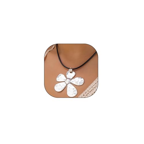 FUTIMELY Chunky Flower Pendant Necklace,Gothic Charming Minimalist Exaggerated Floral Wax Rope Choker,Aesthetic Accessories Jewelry for Women