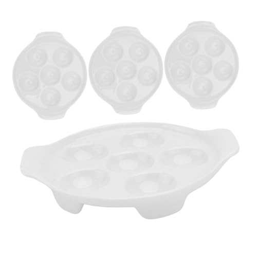JECOMPRIS 4 piezas Bandeja para Servir Caracoles de Cerámica Plato de Porcelana para Huevos con Compartimentos Resistente y Fácil de Limpiar para Reuniones Familiares y Cenas