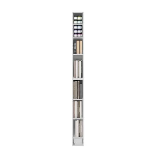 Image of Furinno Fulda Book Shelf, 8-Tier Bookshelf, Bookcase with Space Saving Storage Shelf, 9.2 x 5.9 x 70.9, for Living Room, Bedroom, Home Office, White