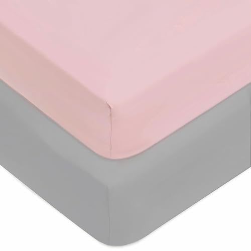 Image of American Baby Company 2 Pack Fitted Crib Sheets 52x28, Gray /Pink