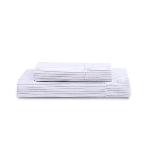 Image of LANE LINEN 100% Organic Cotton Bedsheet Single - Ticking Stripe Cobalt Blue | GOTS Certified, Percale Weave, 60x90 inches, Soft & Breathable, Machine Washable, Includes 1 Pillow Cover
