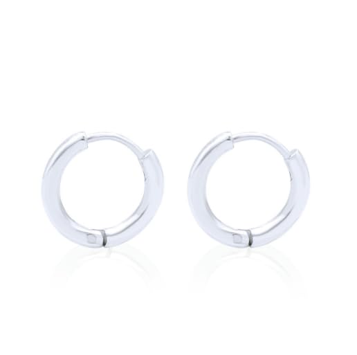 Image of 925 Silver White Rhodium Plated Hoop Earrings | 92.5 Sterling Silver Round Classic Endless Hoops Size 11mm | Lovely Gift for Men Women Boys & Girls - MJE894-SLWG
