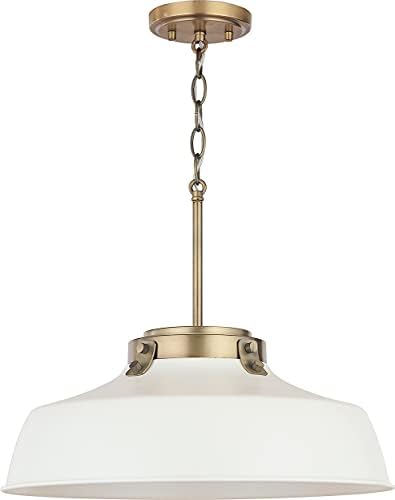 Austin Allen 9D330A Oakwood Urban/Industrial Metal Shade Pendant Lighting Fixture, 1-Light 100 Watt, 7" H x 18" W, Matte White