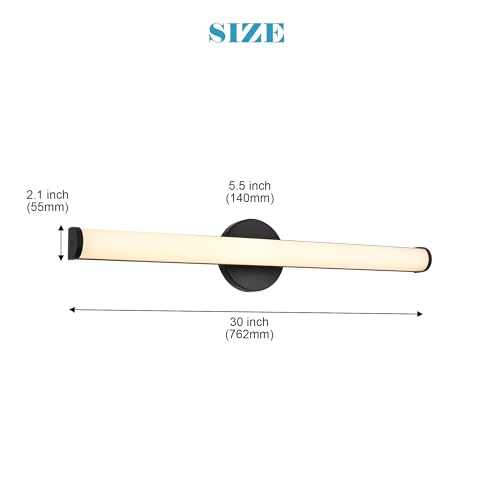 Image of Black Bathroom Light Fixtures Over Mirror with Acrylic Shade,30 inch Modern Vanity Lighting Fixture Dimmable LED Bathroom Sconce 30W 3000K Vanity Light Bar for Mirror Living Room Bedroom