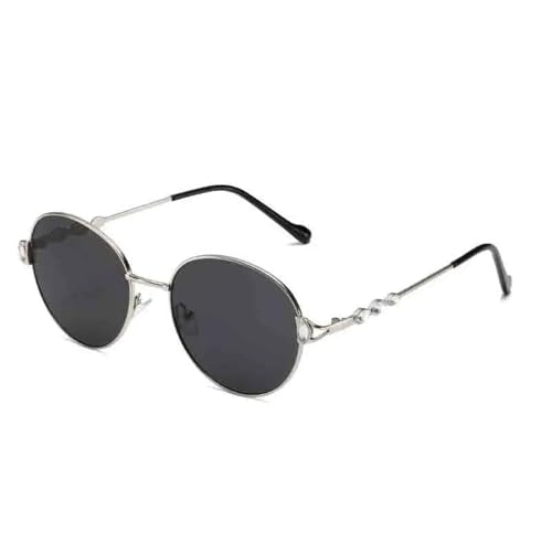 Lunettes de soleil circulaires luxe protection UV400 gris argenté élégant
