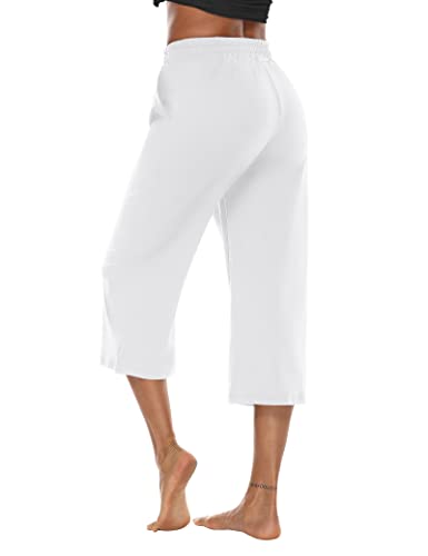 Dibaolong Capris For Women Casual Summer Wide Leg Capri Pants Loose Comfy Drawstring Lounge Yoga Crop Pants With Pockets White L #TOP3
