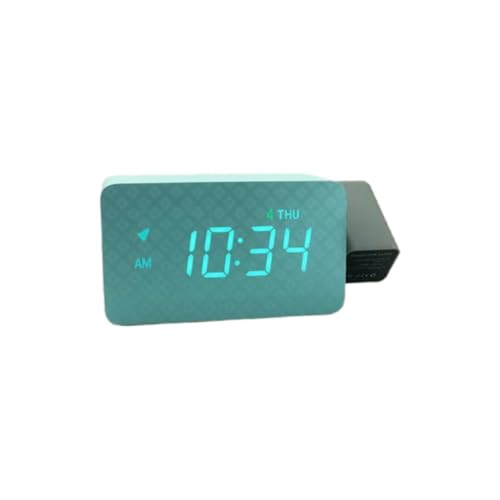 YNYN多機能投影時計 木製 プロジェクション目覚まし時計 180°調整可能 多機能 寝室用 オシャレ 木目調 静音設計 デジタル表示 インテリア時計 北欧風 スタンドライト機能 USBポート付きデジタル目覚まし時計 (グリーン)