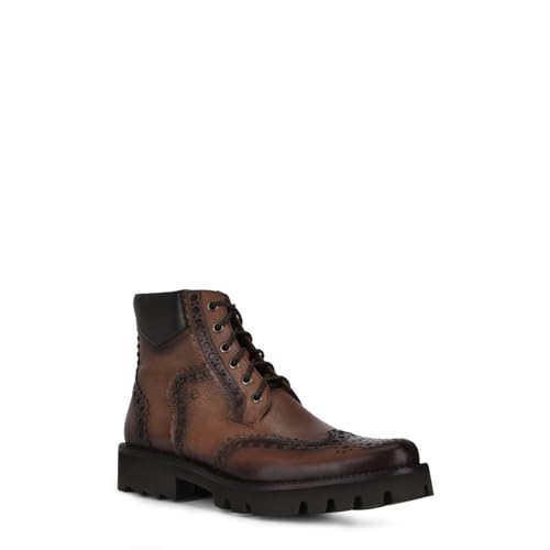 FRANCO CUADRA Urban Bostonian Boots, Honey Brown Leather, Wingtip Brogue, Lace-up with Side Zip