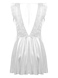 Kvysinly Herren Sissy Kleid Durchsichtiges Satin Minikleid Tiefer V-Ausschnitt Nachtkleid Männer Crossdresser Nachtwäsche Weiß S