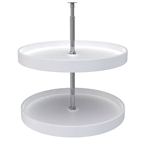 Image of Rev-A-Shelf 24 inch Dual Full Circle Lazy Susan Organizer for Upper Corner Kitchen Cabinets, Plastic Home Storage 2 Tier Shelves, White, 6012-24-15-52