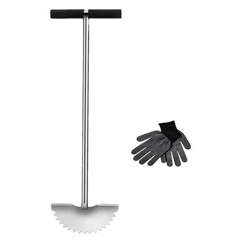 Garden Edger - ハーフムーンエッジャー芝生ツール |手袋付き手動芝生カッター |トリマー エクストラワイドフットプラットフォーム 鋸歯状エッジャー ガーデンベッド、歩道、溝エッジトリミング用の鋸歯状エッジ