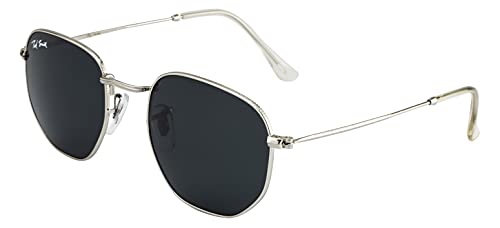 Ted Smith Men's Women's Glass UV Protection Grey Lens Silver Hexagonal Sunglasses