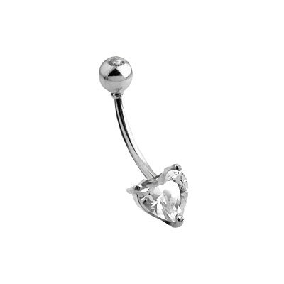 BodyJewelryonline Piercing para ombligo de oro blanco macizo de 14 quilates con forma de corazón