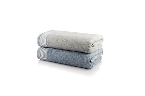 Image of Casa Copenhagen Germany Design - He & She Collection 100% Super Soft Cotton 4 Piece Face Towels Set (Size : 30 x 30 cm) - Grey Violet & Dusty Blue