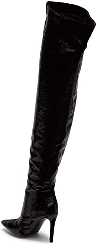 KENDALL + KYLIE Women's ALEXX3 Thigh High Boot BLACK SEQUINS Size3
