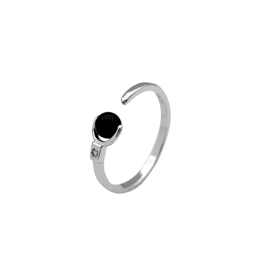 Hmzidz Bague Argent 925 pour Femme,Bague en Agate Noir,Bague Ouverte Réglable,Hypoallergénique,Bagues de Fiançailles,Bagues avec Pierre,Promise...