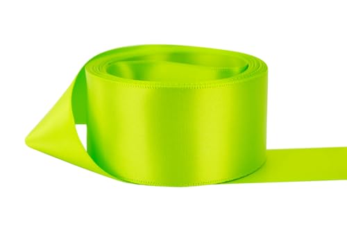 Image of Ribbon Bazaar Double Faced Satin - Premium Gloss Finish - 100% Polyester Ribbon for Gift Wrapping, Crafts, Scrapbooking, Hair Bow, Decorating & More - 1-1 /2 inch New Chartreuse 50yd Spool