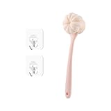 2-in-1 Duschbürste Rosa, Duschbürste Rücken, Duschschwamm & Rücken Peelingbürste, Rückenbürste mit Langem, Rückenschrubber für Dusche, Duschschwamm mit Stiel, Trockenbürste Körper, mit 2 Haken