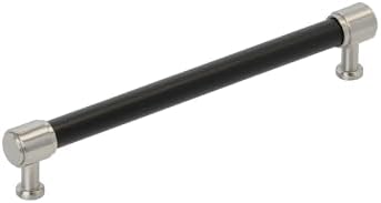 Signature Hardware 954063-7916 Lazzara 7-9/16 Inch Center to Center Black Leather Bar Cabinet Pull - Satin Nickel