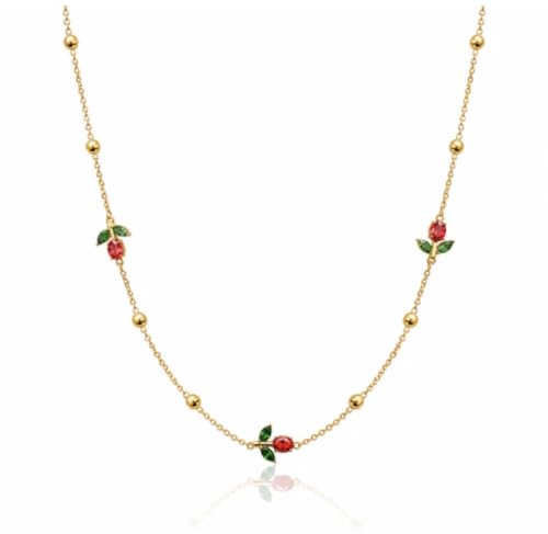 Image of Red Tulip Pendant Necklace for Women & Girls, Gold-Tone Crystal Floral Necklace with Adjustable Stainless Steel Chain, Waterproof Anti-Tarnish Hypoallergenic Dainty Jewelry, Gift for Her