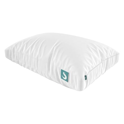 Sleepgram Cooling Bed Pillow Bed Support Adjustable Hypoallergenic Soft Sleeping Head Rest with Removable Cover Queen Size White