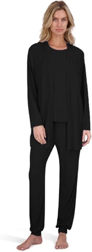 Women's 4-Piece Pajama Set – Soft Hacci Knit Loungewear, Short Sleeve T-Shirt, Tank Top, Cardigan & Jogger Pants