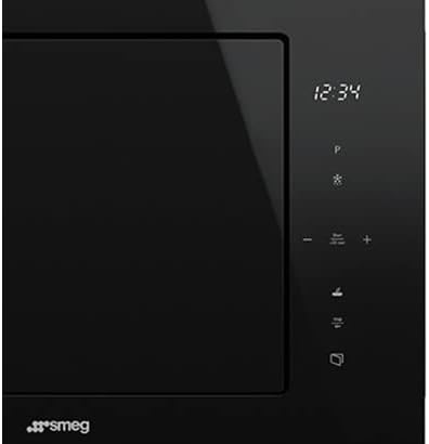 Angled view of the Smeg FMI625CN microwave, highlighting the touch control panel with various function icons and the digital display.