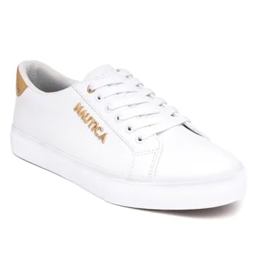 Image of Nautica Women's Fashion Sneaker, Classic Low-Top Lace-Up Casual Shoe with Metal Side Logo and Soft Cushioned Comfort for Everyday Wear