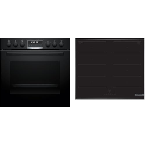 Bosch HND677LS62 - Kit de cocina empotrable HEG578BB4 (60 x 60 cm, Air Fry, aire caliente 3D, hidrólisis y pirólisis, autolimpieza y placa de inducción NVQ645CB6E, zona Combi, marco de acero