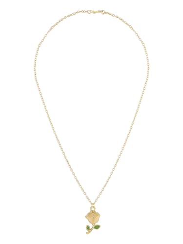 Image of ZAVERI PEARLS Pink & Green Enamelled Beautiful Rose Contemporary Pendant & Chain For Women-ZPFK16784