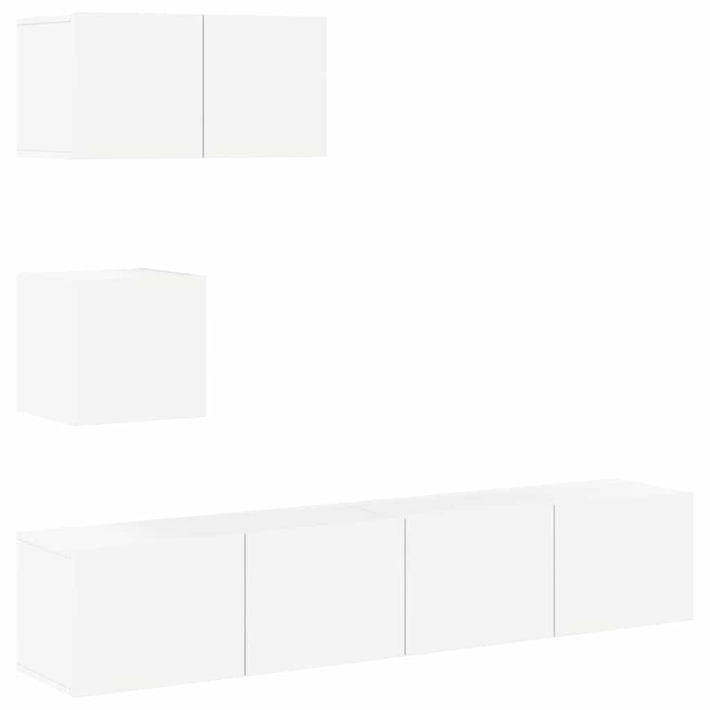 Set di 4 mobili TV montaggio a parete bianco legno