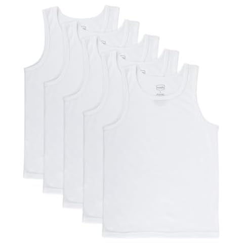 Trimfit Basics Boys 5 Pack Color A-Shirt Undershirts Tank Top, White, XL Cover