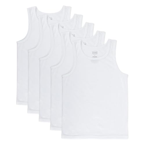El Mejor Listado de Camisetas de pijama para Niño los 5 más buscados. 45 Trimfit Basics - Paquete de 5 Camisetas sin Mangas de Color para niño, Blanco, 4-6 Años