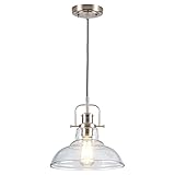 Zlepmlla Modern Glass Pendant Light，Farmhouse Industrial Light Fixture with Adjustable Cord, Seeded Glass Shade, Hanging Lights for Kitchen Island,Hallway, Dinning Room