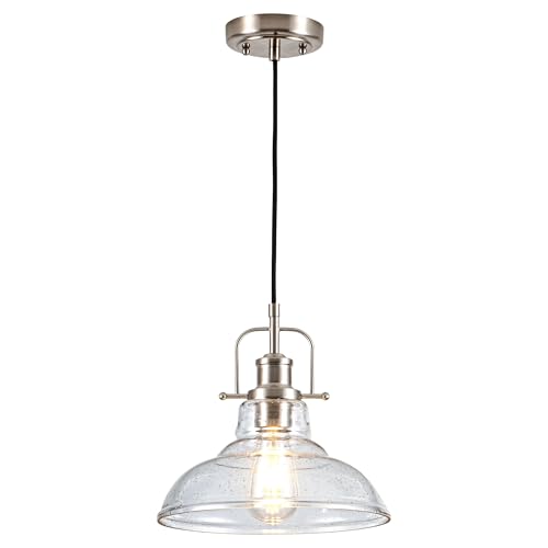 Image of Zlepmlla Modern Glass Pendant Light,Farmhouse Industrial Light Fixture with Adjustable Cord, Seeded Glass Shade, Hanging Lights for Kitchen Island,Hallway, Dinning Room