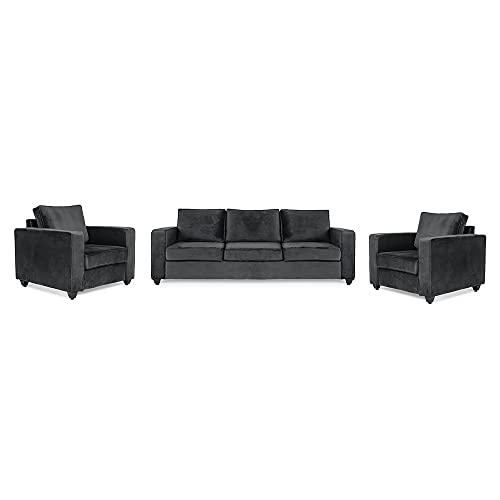 Image of Wakefit Sofa Set | 3 Year Warranty | Sofa 5 Seater, 5 Seater Sofa for Living Room, Wooden Sofa Set, Sofa Set 3+1+1 Seater - Napper(Fabric-Velvet : Space Grey)